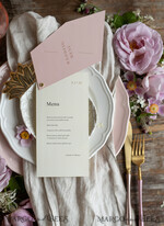 MENÜ & PROGRAMME  
 romantisch Geometrisches minimalistisches Hochzeitsmenü, individuelle Blush- und Elfenbein-Doppelt-Menükarten, modernes handgefertigtes geometrisches Hochzeitsmenü, einfaches rosa und ecrufarbenes Hochzeitsmenükarten.7