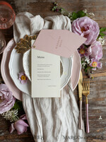 MENÜ & PROGRAMME  
 romantisch Geometrisches minimalistisches Hochzeitsmenü, individuelle Blush- und Elfenbein-Doppelt-Menükarten, modernes handgefertigtes geometrisches Hochzeitsmenü, einfaches rosa und ecrufarbenes Hochzeitsmenükarten.7