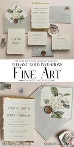 HOCHZEITS EINLADUNGEN moderne Kalligraphie / feine Kunst Elfenbein Gold Hochzeitseinladung, Blumen Hochzeitseinladung, Toskana Italien Einladungset, Kranz Monogramm Hochzeitseinladungset, Ausgerissene Kanten Einladungen, Zerrissene Kanten Hochzeitseinladungen golden, Fine Art Hochzeitseinladungset, Ausgerissene Kanten Papier7