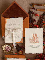 HOCHZEITS EINLADUNGEN moderne Kalligraphie / feine Kunst Feine Kunst Elfenbein Kupfer Hochzeitseinladung, Veranstaltungs-Skizze Hochzeitseinladungen, Vintage Goldene Einladungsserie, Individuelle Hochzeit Veranstaltungs-Einladung, Geziertem Rand Terrakotta Einladungen mit RSVP4