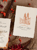 HOCHZEITS EINLADUNGEN moderne Kalligraphie / feine Kunst Feine Kunst Elfenbein Kupfer Hochzeitseinladung, Veranstaltungs-Skizze Hochzeitseinladungen, Vintage Goldene Einladungsserie, Individuelle Hochzeit Veranstaltungs-Einladung, Geziertem Rand Terrakotta Einladungen mit RSVP4