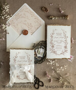 HOCHZEITS EINLADUNGEN moderne Kalligraphie / feine Kunst Beige Gold Hochzeits Einladung, Florale Hochzeits Einladung, Feine Kunst Vintage Florale Einladung Suite, Kranz Hochzeits Einladung Suite, Zerrissene Kante Einladungen6