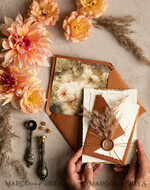 HOCHZEITS EINLADUNGEN moderne Kalligraphie / feine Kunst Fall Fine Art Prägung Elfenbein Gold Hochzeitseinladung, Pampasgras Florale Hochzeitseinladung, Boho Brandorange Einladungssatz, Wachssiegel Monogramm Hochzeitseinladungssatz, Gerissene Kante Einladungen, Zerrissene Kante Hochzeitseinladungen golden.18