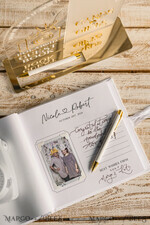 HOCHZEITS-GÄSTEBÜCHER Instax Sofortbildbuch Reines Weißes Gold-Acryl-Hochzeitsgästebuch mit personalisiertem Unterschriften-Set, Samtweißes Sofortfoto-Buch Boho Elegante Instax Hochzeitsfoto-Gästebuch21