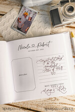HOCHZEITS-GÄSTEBÜCHER Instax Sofortbildbuch Reines Weißes Gold-Acryl-Hochzeitsgästebuch mit personalisiertem Unterschriften-Set, Samtweißes Sofortfoto-Buch Boho Elegante Instax Hochzeitsfoto-Gästebuch21