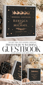 HOCHZEITS-GÄSTEBÜCHER Instax Sofortbildbuch Fotoalbum Hochzeits-Gästebuch personalisiert mit Bogen-Spiegel-Schild-Set, Schwarz Gold Sofortfoto-Buch Boho Halloween Instax Hochzeitsfoto-Gästebuch12