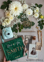 HOCHZEITS-GÄSTEBÜCHER Instax Sofortbildbuch Smaragdgrünes Gold-Acryl-Hochzeitsgästebuch mit personalisiertem Unterschriften-Set, Samtgrünpflanzen Sofortbildbuch Boho Elegantes Instax-Hochzeitsfoto-Gästebuch16