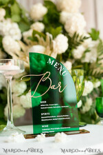 TISCHDEKORATIONSCHILDER   Acryl Tischdekoration Zahlen Acryl Halbbogen Grün Bar Menü, Transparentes Acryl und Gold Bar Menü, Grün Gold Plexi Getränk Bar Menü, Grünes Luxus Getränk Bar Tischdeko, Botanische Hochzeit14