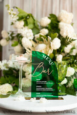 TISCHDEKORATIONSCHILDER   Acryl Tischdekoration Zahlen Acryl Halbbogen Grün Bar Menü, Transparentes Acryl und Gold Bar Menü, Grün Gold Plexi Getränk Bar Menü, Grünes Luxus Getränk Bar Tischdeko, Botanische Hochzeit14
