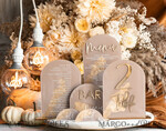 TISCHDEKORATIONSCHILDER   Acryl Tischdekoration Zahlen Acrylbogen Cappuccino Tischmenü, klare Acryl- und Goldschilder, Nude-Gold Plexi Tischnummern, tanfarbene Luxus-Hochzeitstischdekoration, erdige Hochzeitsbeschilderung goldene Spiegel Tischnummern25