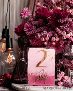 TISCHDEKORATIONSCHILDER   Acryl Tischdekoration Zahlen Blassrosa Ombre Mauve Acryl Tischnummern, Staubrosé Acryl & goldenes Schild, Goldpflaumen Plexi Tischnummern, Luxus lila Hochzeits Tischdekoration, 3D Hochzeitsbeschilderung16