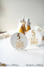 TISCHDEKORATIONSCHILDER   Acryl Tischdekoration Zahlen Acrylrundtischnummern, glänzendes weißes Acryl und goldenes Schild, goldene Plexi-Tischnummern, luxuriöse Hochzeits-Tischdekoration, Hochzeitsbeschilderung goldene Spiegel-Tischnummern.9