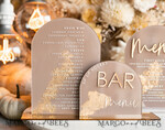 TISCHDEKORATIONSCHILDER   Acryl Tischdekoration Zahlen Acrylbogen Cappuccino Bar Menü, Klare Acryl- und Gold-Bar-Menü, Nude Taupe Gold Plexi Getränkebar-Menü, Tan Luxus Hochzeits-Getränkebar Tischdekoration, Erdige Hochzeitsbeschilderung Goldener Spiegel Bar Menü45