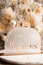 TISCHDEKORATIONSCHILDER   Acryl Tischdekoration Zahlen Acrylbogen gefrorenes Tischschild, weiße und goldene Tischschilder, goldenes 3D-Tischschild, elegante luxuriöse Hochzeitsdeko für Mr & Mrs, Glam Hochzeitsbeschilderung.10
