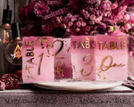 TISCHDEKORATIONSCHILDER   Acryl Tischdekoration Zahlen Blassrosa Ombre Mauve Acryl Tischnummern, Staubige Rose Acryl & goldenes Schild, Goldene Pflaume Plexi Tischnummern, Luxuriöse lila Hochzeits Tischdekoration, Hochzeit Beschilderung13