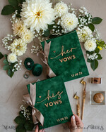 HOCHZEITSVERSPRECHEN  
 Acrylklar Gold Smaragdgrüne Garten Braut und Bräutigam Gelübde Bücher, Grünpflanzen Hochzeitsgelübde Bücher Set aus zwei, Samt smaragdgrüne Garten personalisierte Gelübde Heftchen.14
