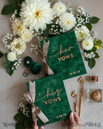 HOCHZEITSVERSPRECHEN  
 Acrylklar Gold Smaragdgrüne Garten Braut und Bräutigam Gelübde Bücher, Grünpflanzen Hochzeitsgelübde Bücher Set aus zwei, Samt smaragdgrüne Garten personalisierte Gelübde Heftchen.14