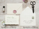 PROBENNEHMESERVICE
 Muster
 Feine Kunst Grüne Hochzeits Einladung Muster, handgefertigtes Muster Set, Elfenbein Deckled Edge Hochzeits Einladung, Florales Emblem Einladungen Muster Set9