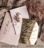 PROBENNEHMESERVICE
 Muster
 Beispiel Luxus Spiegel goldene Hochzeitskarten, elegante Blush Pink Hochzeitskarten, glamouröse Acryl Hochzeits Einladungen, klare Plexi Hochzeits Einladung Suite.3