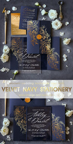 PROBENNEHMESERVICE
 Muster
 Marineblaue Hochzeits Einladung Probe, handgefertigtes Proben-Set, goldene Hochzeits Einladung Proben, Glamour Acryl Einladungen Proben Set.6