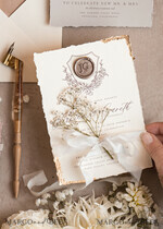 PROBENNEHMESERVICE
 Muster
 Elfenbein Deckle Edge Hochzeits Einladung Muster, handgefertigtes Musterset, Wachssiegel Emblem Hochzeits Einladung, romantisches beiges Samt Einladung Muster Set6