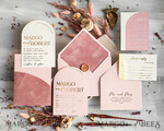 PROBENNEHMESERVICE
 Muster
 Staubige Rose Hochzeits-Einladung Muster, handgemachtes Muster-Set, rosa Samt und Goldfolie Hochzeits-Einladung, zartrosa Einladungen Muster-Set18