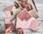 PROBENNEHMESERVICE
 Muster
 Staubige Rose Hochzeits Einladung Muster, handgemachtes Muster Set, rosa Samt und Goldfolie Hochzeitsinvitation, klare Acryl Einladungen Muster Set16