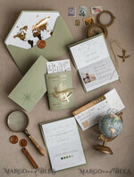 PROBENNEHMESERVICE
 Muster
 Muster, maßgeschneidertes Musterset Gold Salbeigrün Pass Hochzeitseinladung, Goldene Hochzeitskarten Boarding Pass, Grün Reise Pass Hochzeitseinladungen im Ausland, Hochzeitskarten für das Reiseziel Griechenland, Toskana Reisekarten Hochzeitsstationery Italien Weltkarte.28