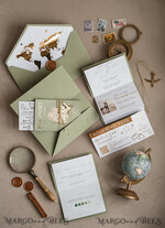 PROBENNEHMESERVICE
 Muster
 Muster, maßgeschneidertes Musterset Gold Salbeigrün Pass Hochzeitseinladung, Goldene Hochzeitskarten Boarding Pass, Grün Reise Pass Hochzeitseinladungen im Ausland, Hochzeitskarten für das Reiseziel Griechenland, Toskana Reisekarten Hochzeitsstationery Italien Weltkarte.28