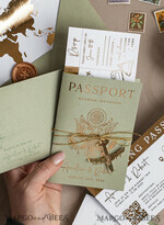 PROBENNEHMESERVICE
 Muster
 Muster, maßgeschneidertes Musterset Gold Salbeigrün Pass Hochzeitseinladung, Goldene Hochzeitskarten Boarding Pass, Grün Reise Pass Hochzeitseinladungen im Ausland, Hochzeitskarten für das Reiseziel Griechenland, Toskana Reisekarten Hochzeitsstationery Italien Weltkarte.28
