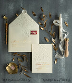 PROBENNEHMESERVICE
 Muster
 Gold Präge-Hochzeitseinladung Muster, handgefertigtes Muster-Set, Elfenbein und Goldfolien-Hochzeitseinladung, Elfenbein Einladungen Muster-Set.5