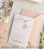 PROBENNEHMESERVICE
 Muster
 Blush Pink und Weiße Hochzeits Einladung Muster, handgemachtes Musterset, Gold Glamour Hochzeits Einladung Muster, Goldene Blumen Einladungen Musterset.19