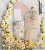 PROBENNEHMESERVICE
 Muster
 Blush Pink und Weiße Hochzeits Einladung Muster, handgemachtes Musterset, Gold Glamour Hochzeits Einladung Muster, Goldene Blumen Einladungen Musterset.19