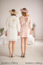 Brautjungfer/Trauzeuge Box HOCHZEITSROBE  
 Geschenk für die Trauzeugin; Wirst du mein Brautjungferngeschenk sein. Hochzeitsweicher Morgenmantel aus Samt, romantischer Hochzeitsmorgenmantel in Blush.9