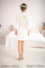 FRISCH VERHEIRATETES PAAR GESCHENKE Brautgeschenke Cremeweiße Brautrobe mit goldener Schrift, goldene Brautrobe, Samtrobe für die Braut Hochzeit, elegante weiche Hochzeitsrobe.11