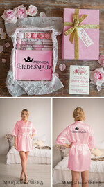 Brautjungfer/Trauzeuge Box DANKESCHÖN AN DIE JUNGFRAU Brautjungfer Dankeschön Box Pink Blush Satin Robe Trauzeugin Badebombe Seife Samtbox10