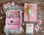Brautjungfer/Trauzeuge Box DANKESCHÖN AN DIE JUNGFRAU Brautjungfer Dankeschön Box Pink Blush Satin Robe Trauzeugin Badebombe Seife Samtbox10
