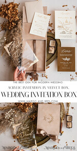 HOCHZEITS EINLADUNGEN Einladungen für VIP/ Boxeinladungen für Eltern Luxuriöse Goldfolien-Hochzeitseinladungsbox, Acryl-Einladung in Samtbox, romantische Samthochzeitskarten, maßgeschneiderte goldene Hochzeitsstationery, luxuriöse Einladungen.33