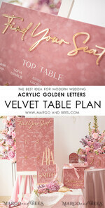 TISCHPLÄNE UND WILLKOMMENSCHILDER FÜR HOCHZEITEN Plexi Gold / Samt Blush-pink Samt und Gold Modernes Samt-Sitzplan, 3D Elegantes Finde deinen Platz - Sitzplan, Luxuriöser Hochzeitstischplan, Hochzeitsdekoration mit goldenen Buchstaben - Goldene Empfangsbeschilderung - Individuelles Zeremonieschild11