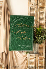 TISCHPLÄNE UND WILLKOMMENSCHILDER FÜR HOCHZEITEN Plexi Gold / Samt Luxus Samt Grünes Hochzeits-Willkommensschild, Goldene Hochzeitsdekoration, Personalisierte Hochzeitsbeschilderung, Hochzeitsgeschenk, Willkommenshochzeitsboard, GV9