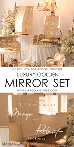 TISCHPLÄNE UND WILLKOMMENSCHILDER FÜR HOCHZEITEN Plexi Gold / Samt Goldener Spiegel Hochzeits Willkommensschild, Goldene Hochzeitsdekoration, Personalisierter Hochzeitsschild, Hochzeitsgeschenk, Willkommen Hochzeitsbrett BpPXSet27
