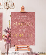 TISCHPLÄNE UND WILLKOMMENSCHILDER FÜR HOCHZEITEN Plexi Gold / Samt Luxuriöses Samt Blush Rosa Hochzeits Willkommensschild, Goldene Hochzeitsdekoration, Personalisierte Hochzeitsbeschilderung, Hochzeitsgeschenk, Willkommenshochzeitsboard BpPXSet11