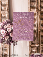 TISCHPLÄNE UND WILLKOMMENSCHILDER FÜR HOCHZEITEN Plexi Gold / Samt Samt-Mauve Hochzeits-Willkommensschild, Staubige Rose Goldene Hochzeitsdekoration, Personalisierter Hochzeitsbeschilderung, Lila Willkommenshochzeitsboard MvS18