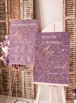 TISCHPLÄNE UND WILLKOMMENSCHILDER FÜR HOCHZEITEN Plexi Gold / Samt Mauve Samt & Gold Modernes Samt Sitzplan, Lila 3D Elegantes Finde deinen Platz, Staubige Rose Sitzplan, Flieder Luxus Hochzeits Tischplan, Hochzeitsdekoration mit goldenen Buchstaben17