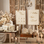 TISCHDEKORATIONSCHILDER   Samt Tischnummern und Dekoration Acrylbogen Tischnummer & Dinner-Menü-Kombination, gefrorenes Elfenbein-Acryl-Gold-Schild, goldene gefrostete Plexi-Velours-Tischnummern & Menü-Kombination, luxuriöse Hochzeits-Tischdekoration, Hochzeitsbeschilderung goldene Spiegeltischnummern & Menü24