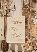 TISCHDEKORATIONSCHILDER   Samt Tischnummern und Dekoration Acrylbogen Tischnummer & Dinner-Menü-Kombination, gefrorenes Elfenbein-Acryl-Gold-Schild, goldene gefrostete Plexi-Velours-Tischnummern & Menü-Kombination, luxuriöse Hochzeits-Tischdekoration, Hochzeitsbeschilderung goldene Spiegeltischnummern & Menü24