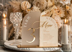 TISCHDEKORATIONSCHILDER   Samt Tischnummern und Dekoration Acrylbogen Tischnummer & Dinner-Menü-Kombination, gefrorenes Elfenbein-Acryl-Gold-Schild, goldene gefrostete Plexi-Velours-Tischnummern & Menü-Kombination, luxuriöse Hochzeits-Tischdekoration, Hochzeitsbeschilderung goldene Spiegeltischnummern & Menü24