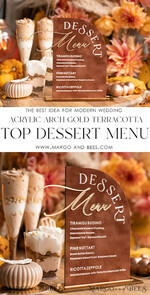 TISCHDEKORATIONSCHILDER   Samt Tischnummern und Dekoration Terrakotta Samt Bogen Dessertmenü, Rostgold Candy-Schild, Goldplexi Tischbogen Kuchenbar Menü, Luxuriöse Hochzeits-Tischdekoration, Hochzeitsbeschilderung Golden Burnt Orange39