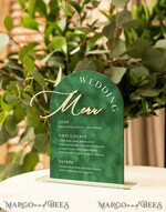 TISCHDEKORATIONSCHILDER   Samt Tischnummern und Dekoration Acryl- und Samt-Buffet-Menü, goldener Plexi-Hochzeitsmenü-Schild mit Ständer, grünes Plexi-Tisch-Dinner-Menü, luxuriöse lila Hochzeits-Tischdekoration.7