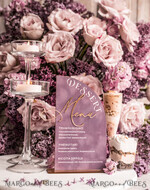 TISCHDEKORATIONSCHILDER   Samt Tischnummern und Dekoration Mauve Velvet Bogen Dessertmenü, Staubiger Rosé Bonbonschild, Gold lila Plexi Tischbogen Kuchenbar Menü, Luxus Acryl Hochzeits Tischdekoration, Hochzeitsbeschilderung Goldene Flieder11